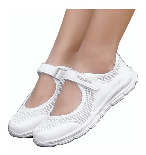 Zapatos De Mujer Con Tacón Plano Transpirable Con Velcro