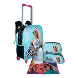 Kit Mochila Infantil Feminina Barbie 3d Com Rodinhas Escolar