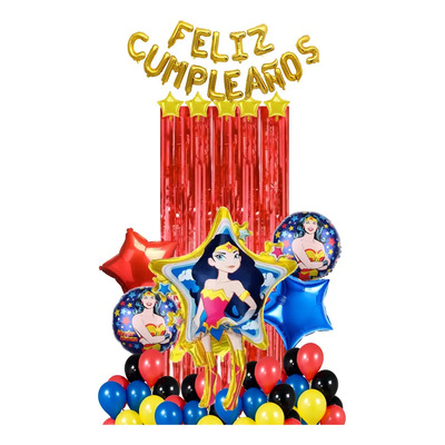 Kit Globo Metalizado Pequemoon Mujer Maravilla Cumpleaños Rojo | MercadoLibre