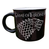 Taza Grabada Negro Brillante Juego De Tronos Lobo 15oz