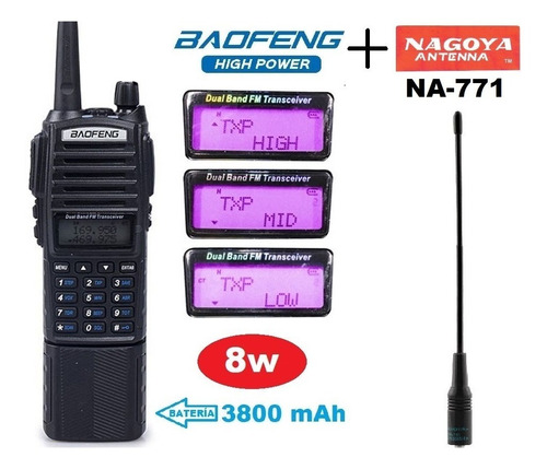 8w Radio Baofeng Uv-82 Hp Pila 3800 Mah + Nagoya 771  