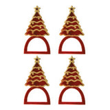 4 Porta Guardanapo Pinheiro Árvore Natal Vermelho E Dourado