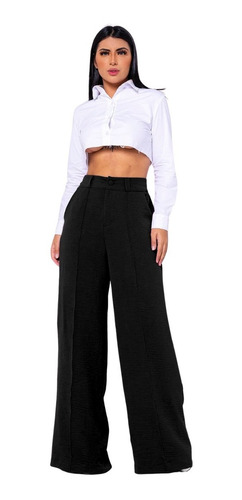 Calça Alfaitaria Pantalona Wide Leg Social Feminina