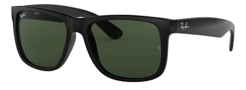 Anteojos De Sol Ray-ban Justin Classic Standard Con Marco De Nailon Color Polished Black, Lente Dark Green De Policarbonato Clásica, Varilla Polished Black De Nailon - Rb4165