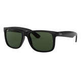 Anteojos De Sol Ray-ban Justin Classic Standard Con Marco De Nailon Color Polished Black, Lente Dark Green De Policarbonato Clásica, Varilla Polished Black De Nailon - Rb4165