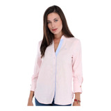 Camisa Cuello Mao Lino Mujer Casual Manga Larga Porto Blanco