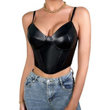 Crop Top Para Mujer Top Corto Sexy Corset Cuero Sintético C3