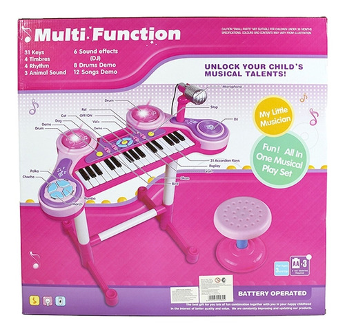 Organo Musical Toyland C/microfono Y Taburete Rosa/cel 60cm Color Rosa/celeste