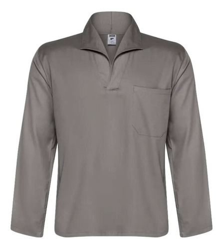 Camisa Jaleco Brim Manga Longa Fechada Uniforme Cinza