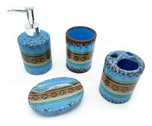 Set Accesorios Baño Completo, 4 Piezas, Diseño Azteca, 11921