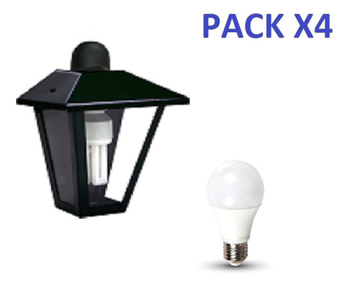 Pack X4 Farol Colonial 260mm + Lampara Led 9w Luz Calida