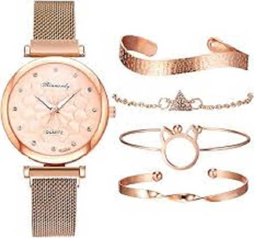 Conjunto De Brazalete Y Reloj Para Mujer, Cuarzo, 5 Piezas