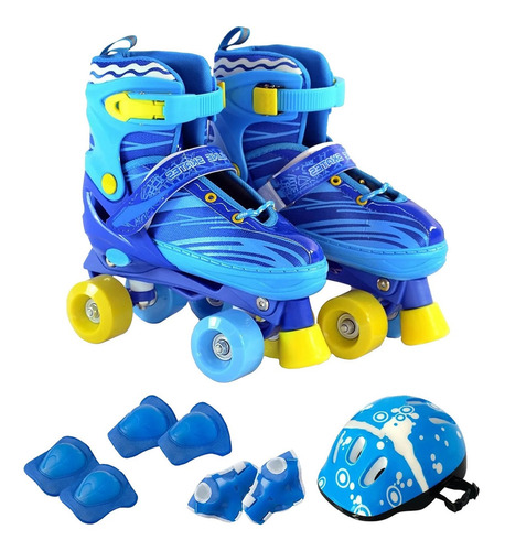 Patines De 4 Ruedas Niños Niñas Ajustable Freno Protecciones