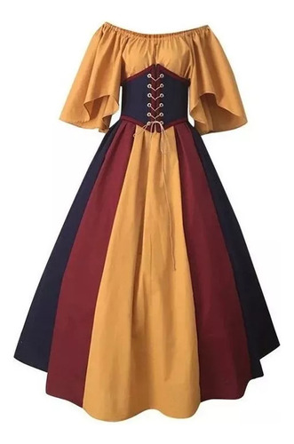 Vestido Tipo Corsé Gótico Medieval Con Cuello De Encaje Y En