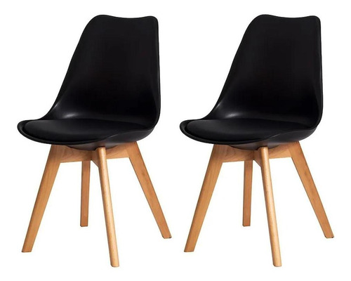 Kit 2 Cadeiras Leda Saarinen Design Estofada Preta