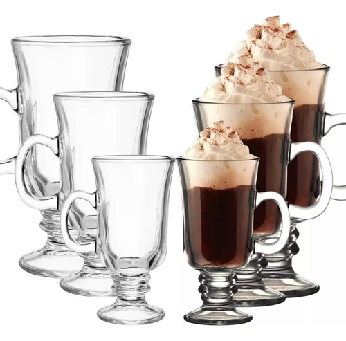 Jogo 6 Canecas Vidro Irish Coffee Xicara Taça Café Capuccino