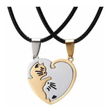 Collar Pareja Novios Corazon Yin Yang Gatos Dorado Plateado