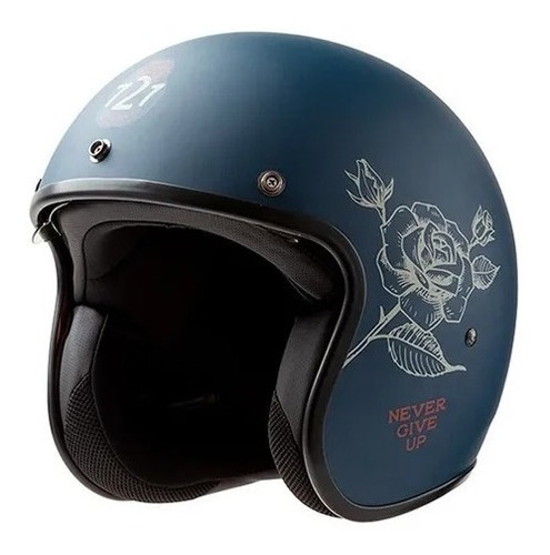 Casco 721 Abierto Never Give Up Azul Mate Bagattini