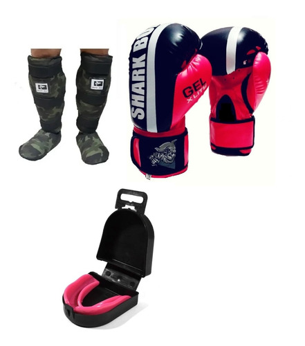 Tibiales/canilleras Con Empeine + Guantes + Bucal, Shark Box