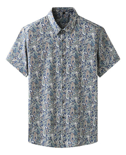 Camisa De Playa Con Estampado Floral Hawaiano De Manga Corta