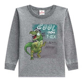 Camiseta Manga Longa Menino Meia Malha Cool Boy T-rex