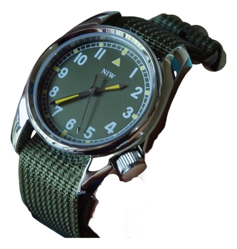 Relógio Quartzo Niw Novo 36mm Pilot Verde Safira Seiko