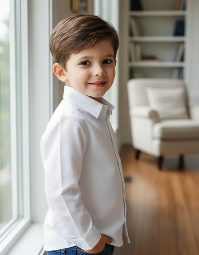 Camisa Social Branca Infantil Lisa Menino Botão Luxo Criança