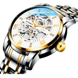 Soku Cx Reloj Mecanico Automático Acero Inoxidable Ajustable Bisel Plata/oro Fondo Plata