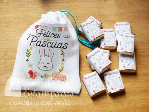 Bolsita De Tela Estampada Con Chocolates Regalo Pascuas!