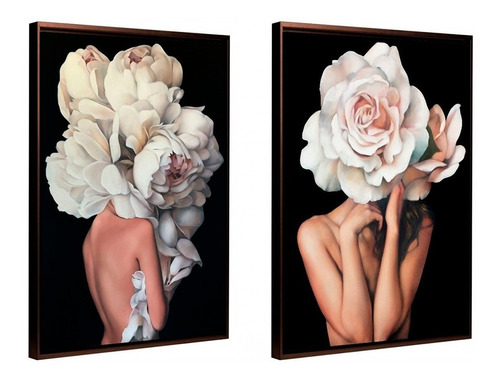 Cuadros Canvas Con Marcos Flotantes Mujeres Flores Desnudas