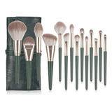 Set De Brochas Para Maquillaje Profesional 14pzs Color Verde