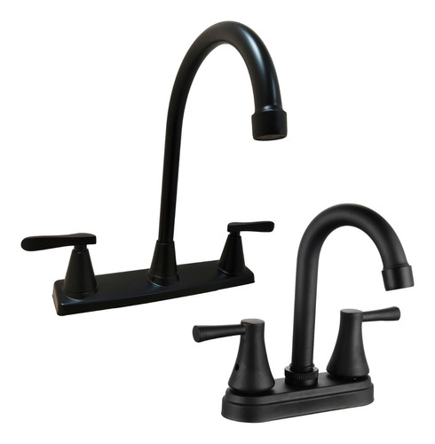 Llaves Fregadero Cocina Y Lavabo Baño Negro Mate Cisne 2pz