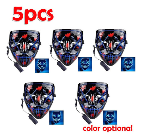 5 Máscaras De Luz Led La Purga Halloween The Purge Colores C