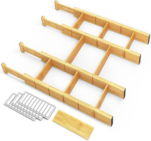 Separadores De Cajones De Bambú Spaceaid Con Insertos Y Etiq