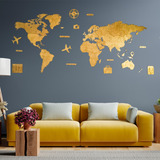 Mapa Del Mundo Para Pared De Madera Color Oro 170 X 100 Cm