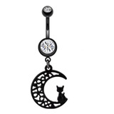 Piercing  Para Ombligo Acero Quirúrgico  Gato Luna Negro