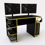 Escritorio Gamer Delos 4 Estantes Negro/amarillo