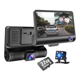 Câmera Filmadora Veicular 3 Câmeras Fullhd Dvr Car + Memória