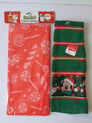 Toalla De Cocina Mickey Mouse Y Mantel De Navidad