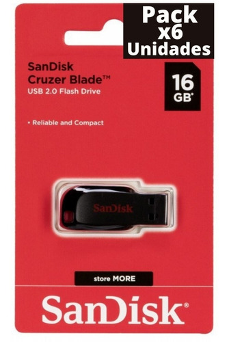 Pack X 6 Pendrive Sandisk 16 Gb Pen Usb 2.0 Somos Mayoristas