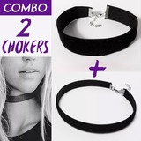 Kit Combo Gargantilha Choker Veludo Preto Fino + Médio