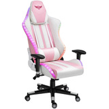 Silla Gamer Rosa Mujer Blanco Luces Led Regalo Masaje Home O