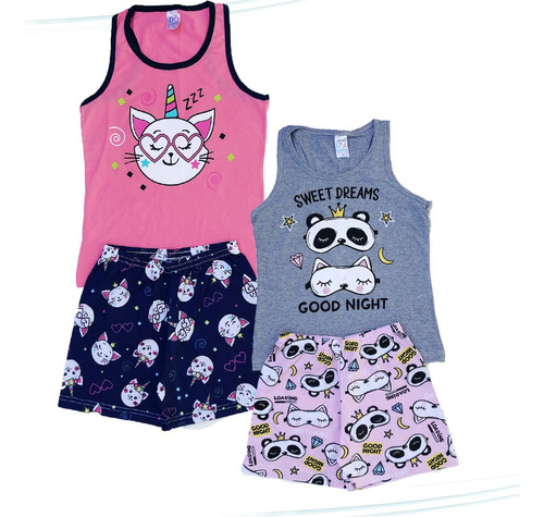 Kit 2 Pijamas Menina Juvenil Feminino Calor Verão Barato