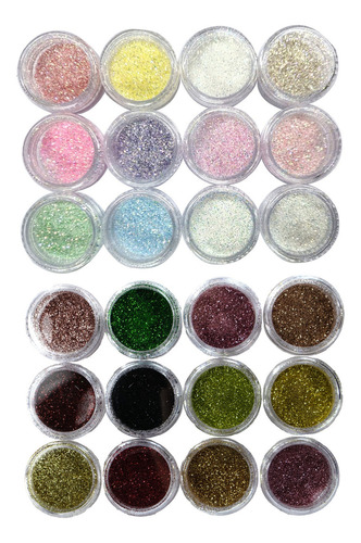 24 Glitter Encapsulado Flocado Pedrarias Caviar Strass Unhas Cor Kit 24-01
