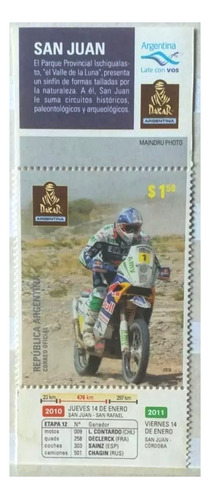 Dakar 2011-motos. Estampilla Correo Argentino 2010. Mint