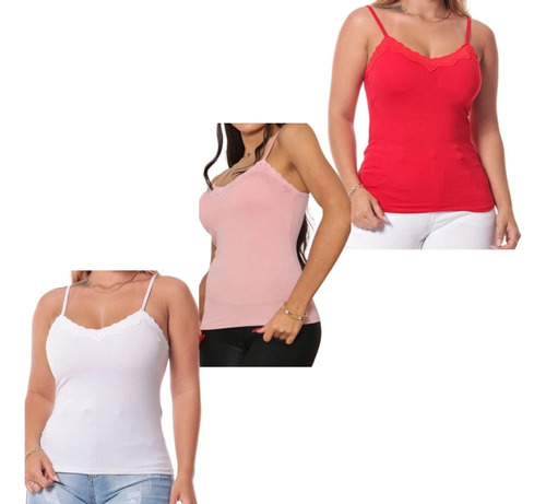 Kit 3 Unidades Regata Blusa Feminina Alcinha Com Bojo Oferta