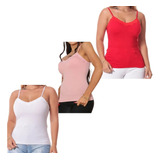 Kit 3 Unidades Regata Blusa Feminina Alcinha Com Bojo Oferta