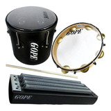 Kit Percussão Gope Preto Pandeiro Repique Reco Reco