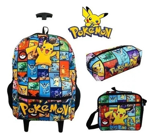 Kit Mochila Com Rodas Sonic Naruto,mario Bros,pokemon,aranha