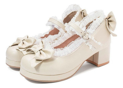 Zapatos De Princesa Bordados Con Lazo Con Volantes Lolita